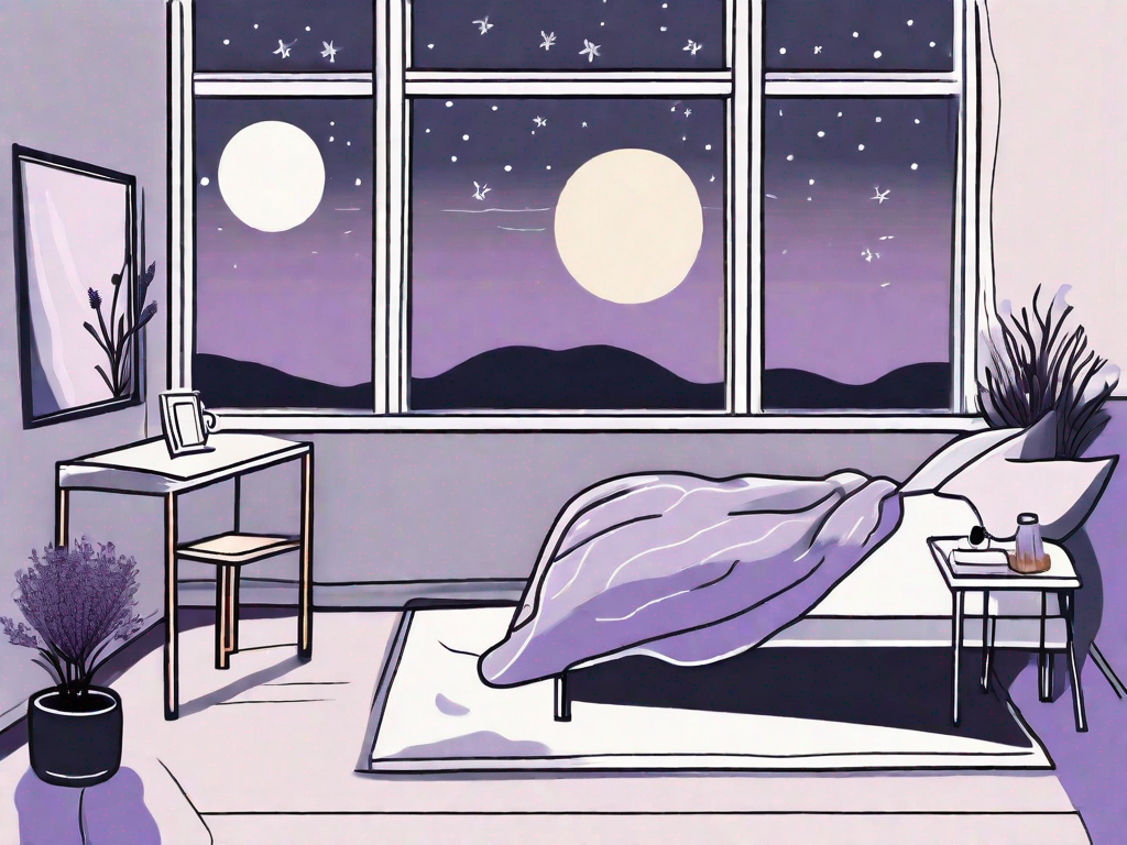 A bedroom with a moonlight view from the window
