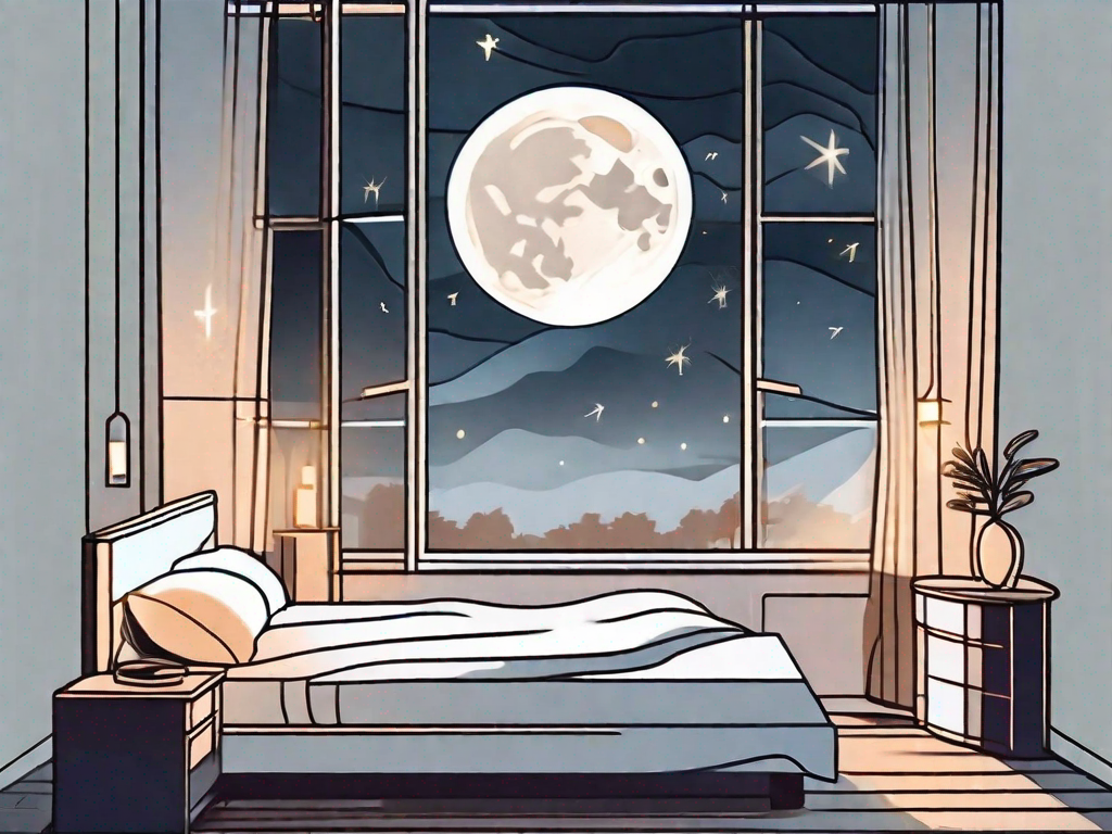 A night scene with a comfortable bed