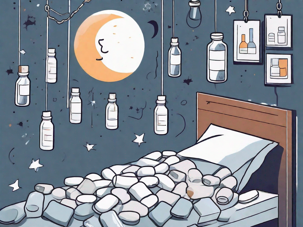 A bed with a moon hanging above it