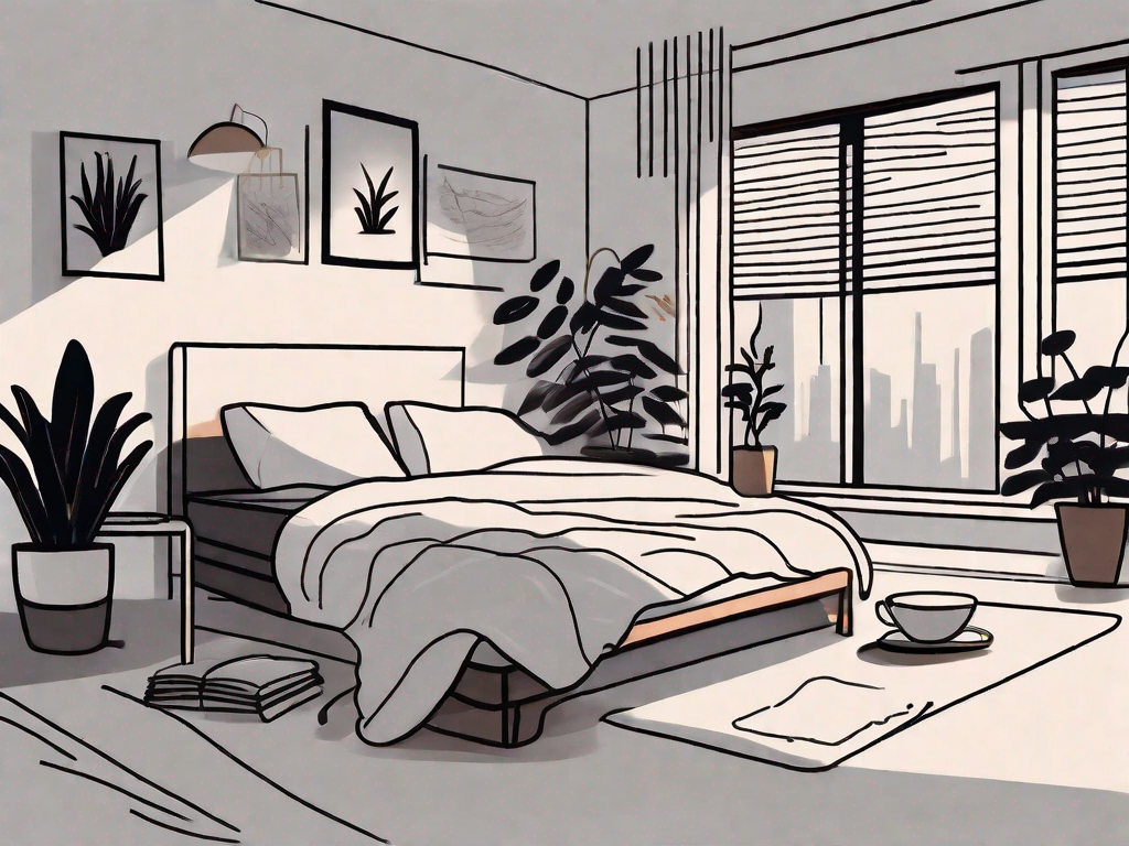 A dimly lit room with a messy desk filled with coffee cups and paperwork