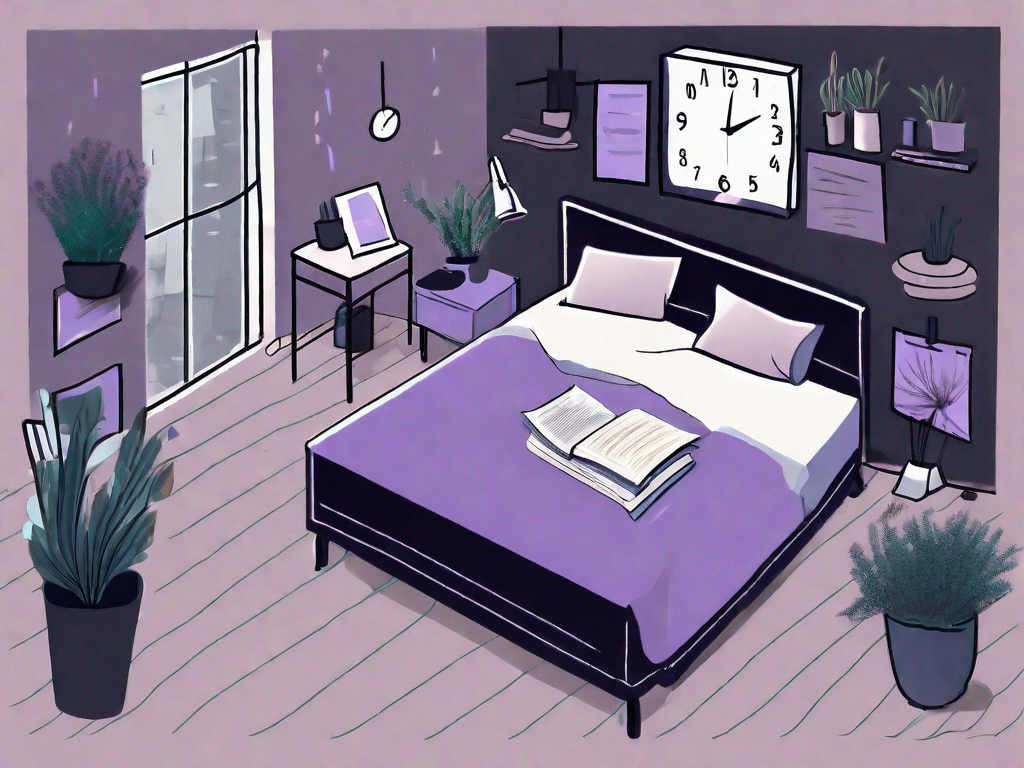 A dimly lit bedroom with a chaotic