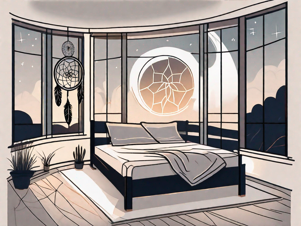 A peaceful nighttime scene with a bed