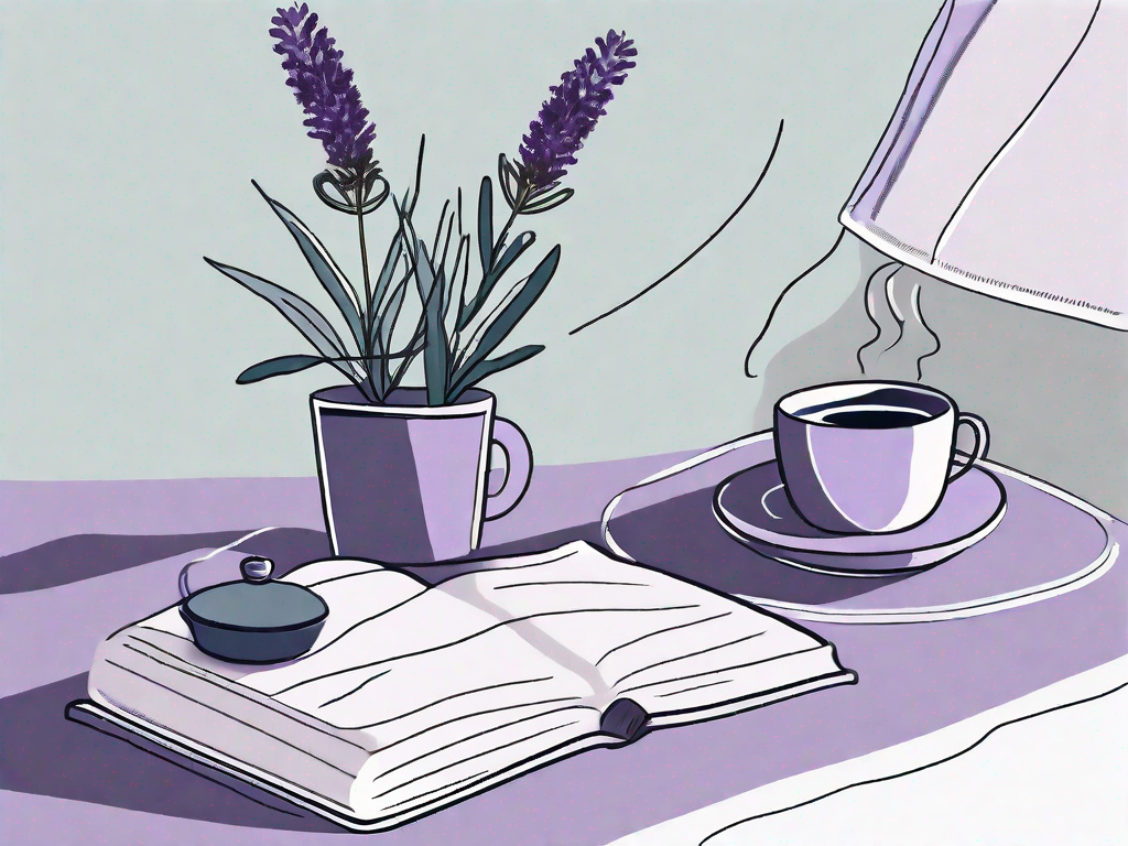 A tranquil bedroom setting with elements like a lavender plant