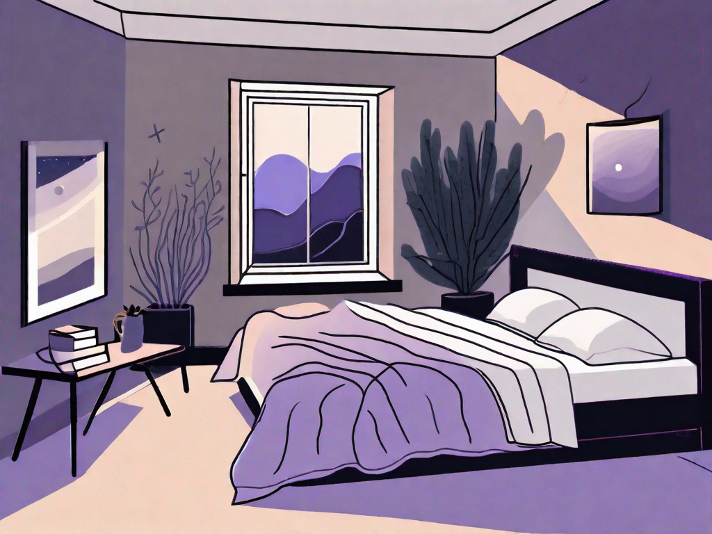 A dimly lit bedroom with a serene
