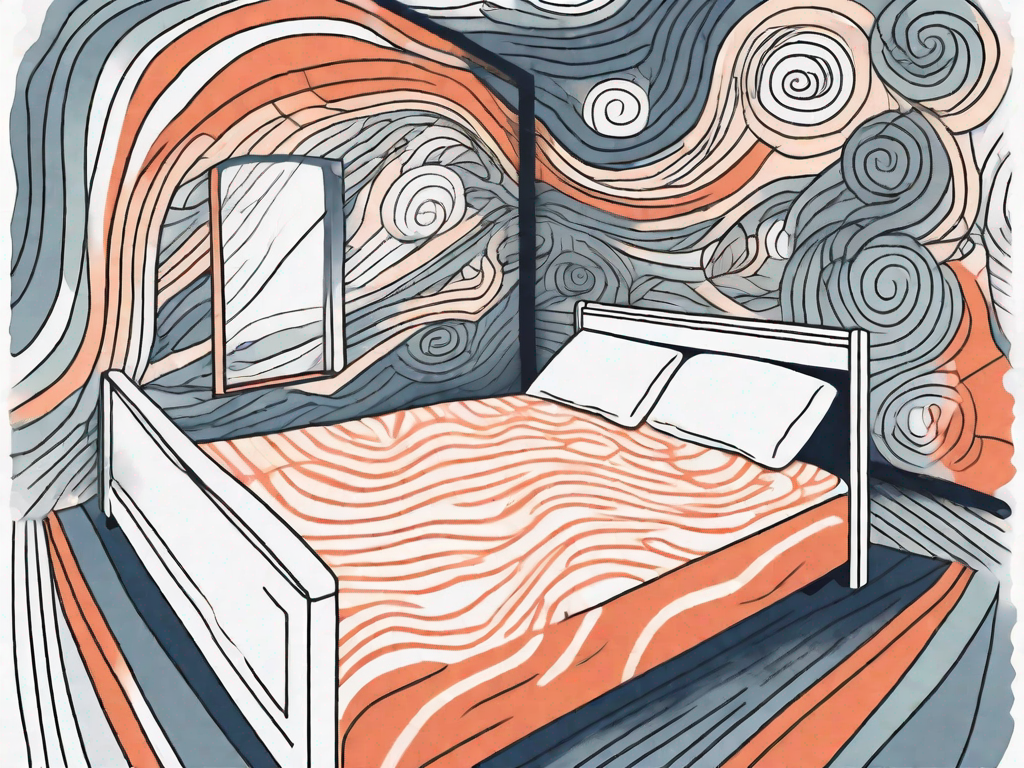 A restless bed in a room filled with abstract