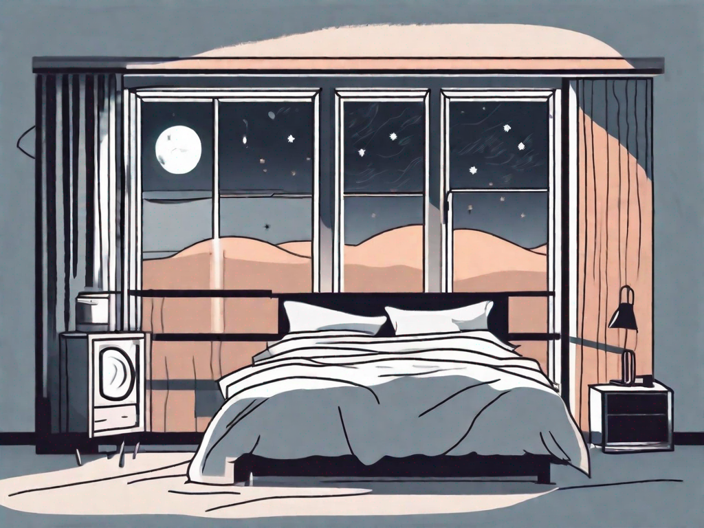 A bed in a moonlit room with a window open