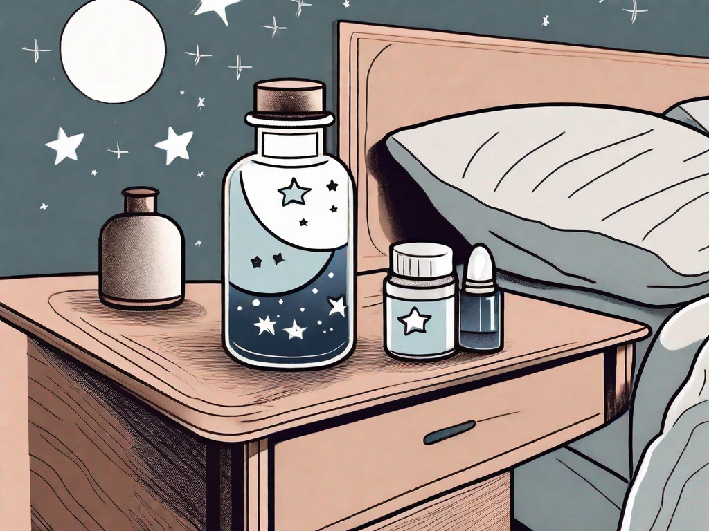 A pill bottle with a moon and stars motif