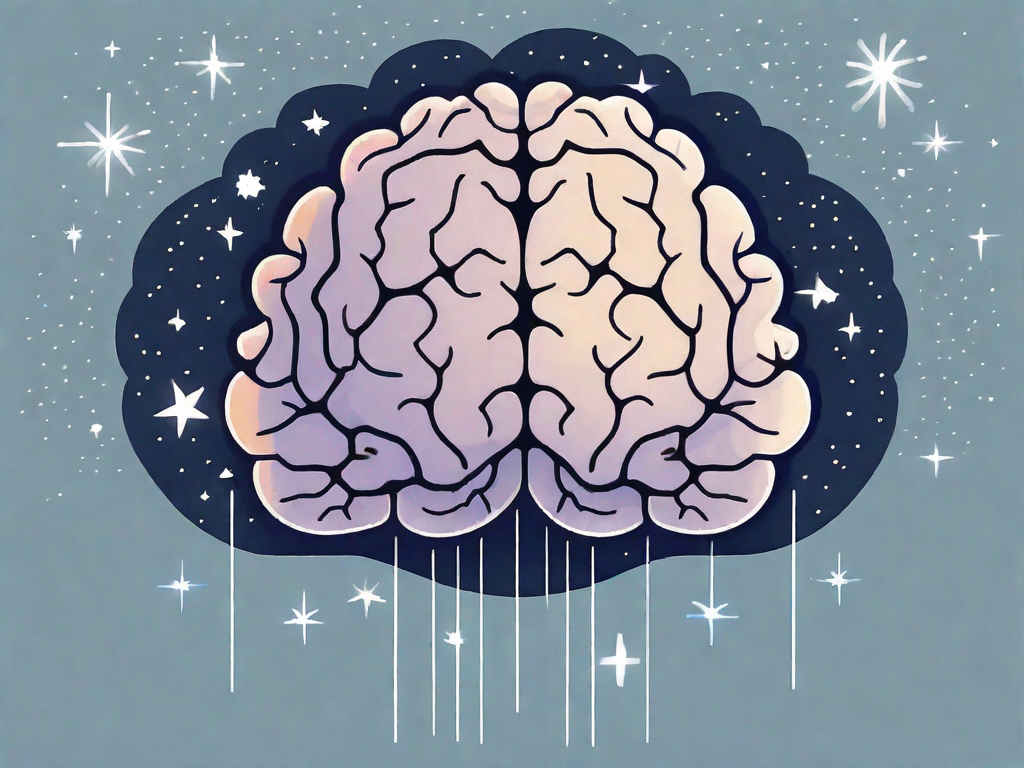 A brain with highlighted sections representing dopamine production