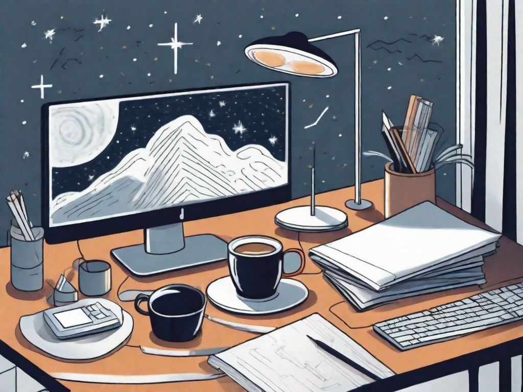 A cluttered office desk with a computer