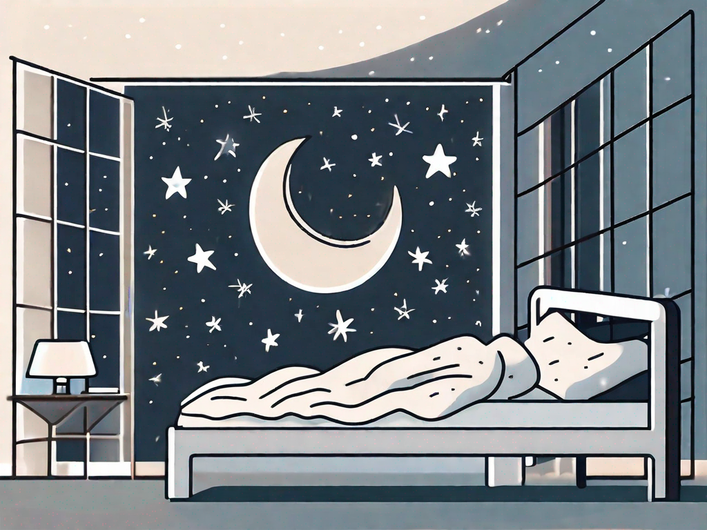 A bed with a moon and stars in the background