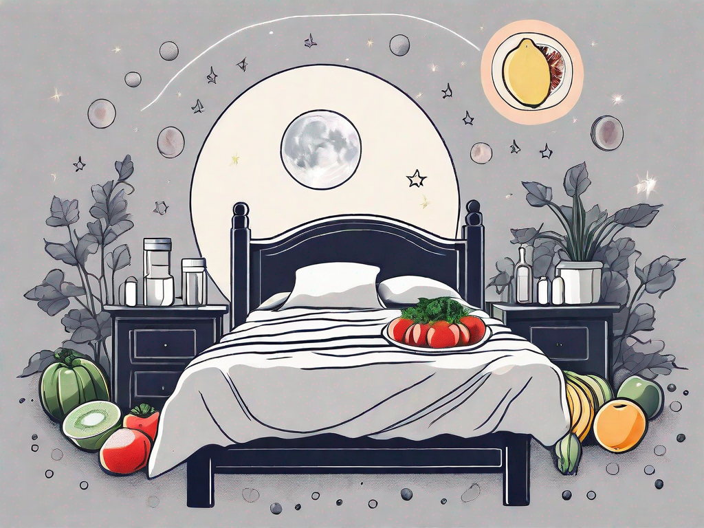 A bed with a moon and stars in the background