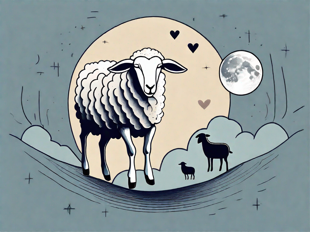 A broken heart symbol and a moon with a sheep jumping over it