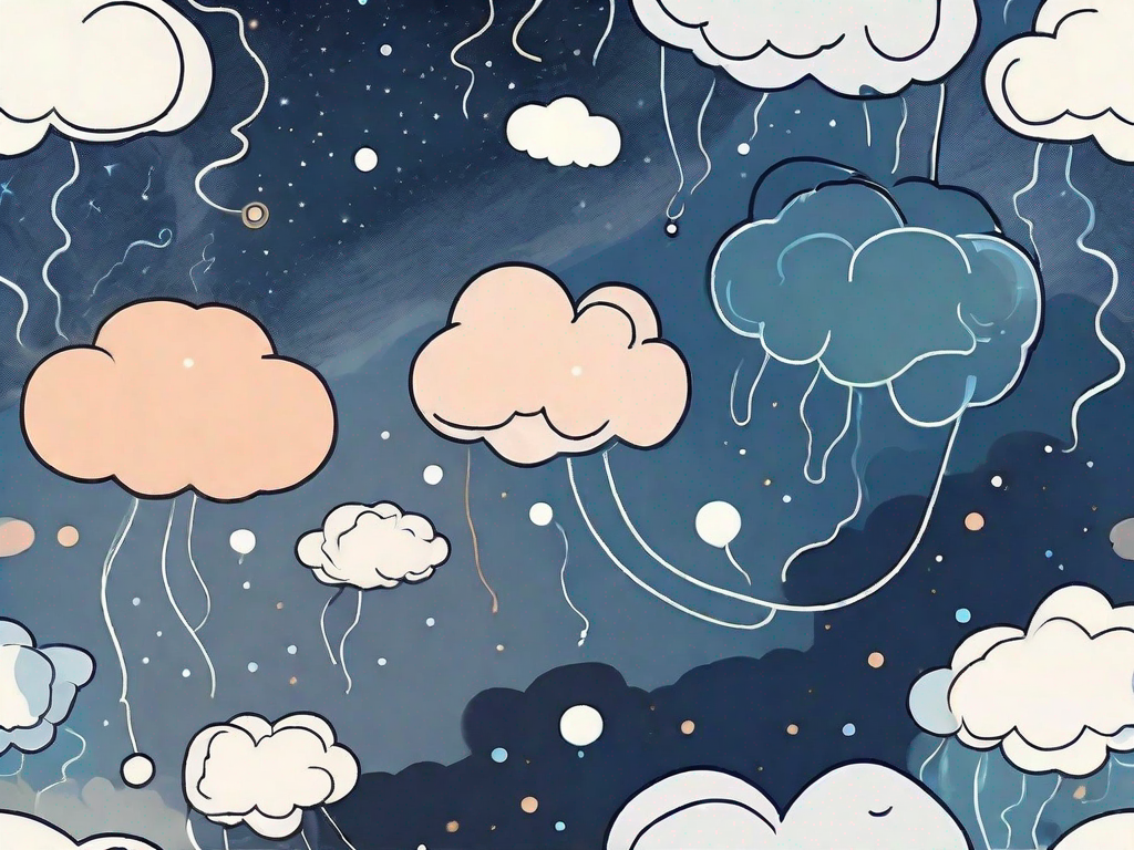 A night sky filled with numerous thought bubbles