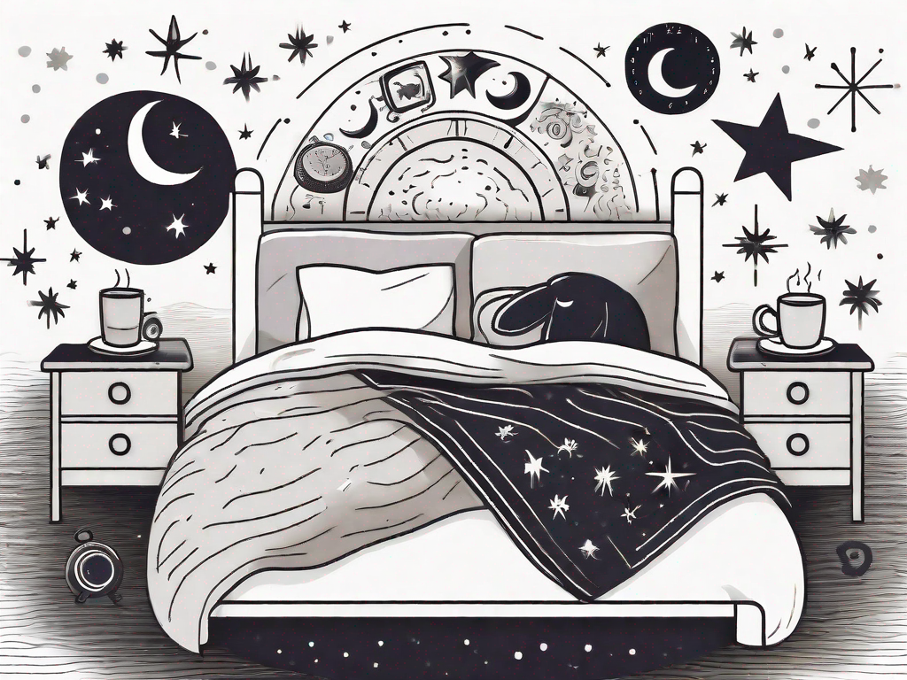 A bed with a moon and stars in the background