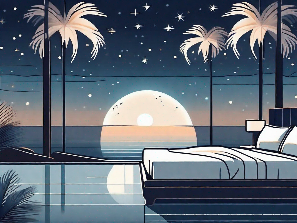 A serene vacation setting at night