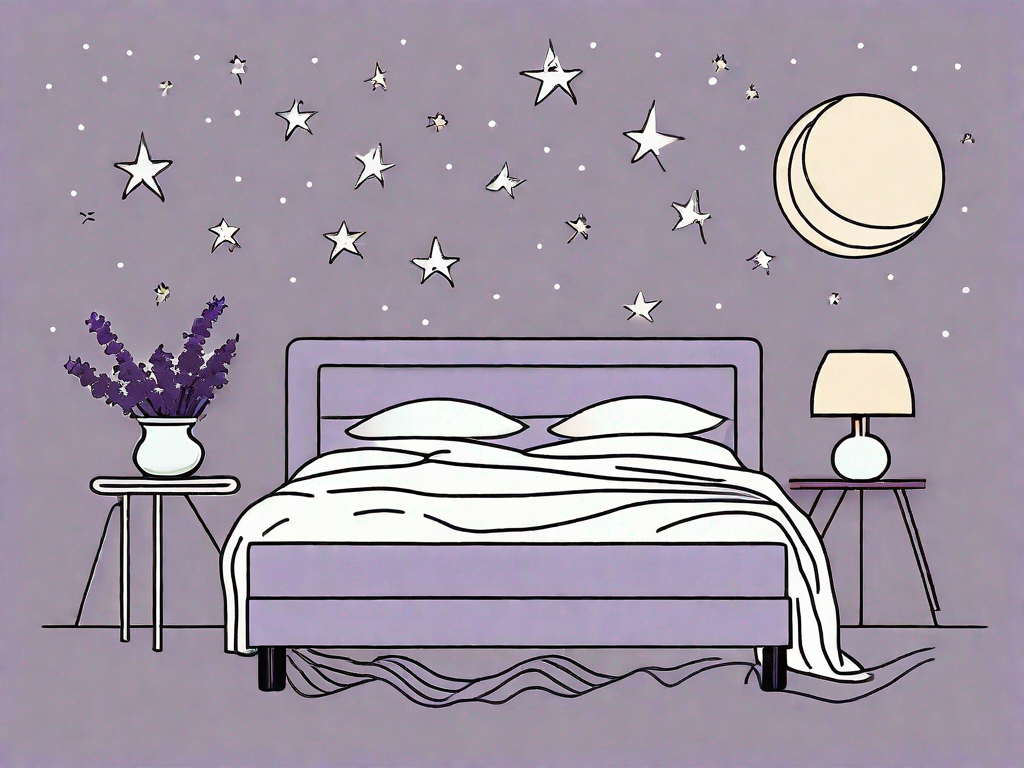 A bed with a moon and stars in the background