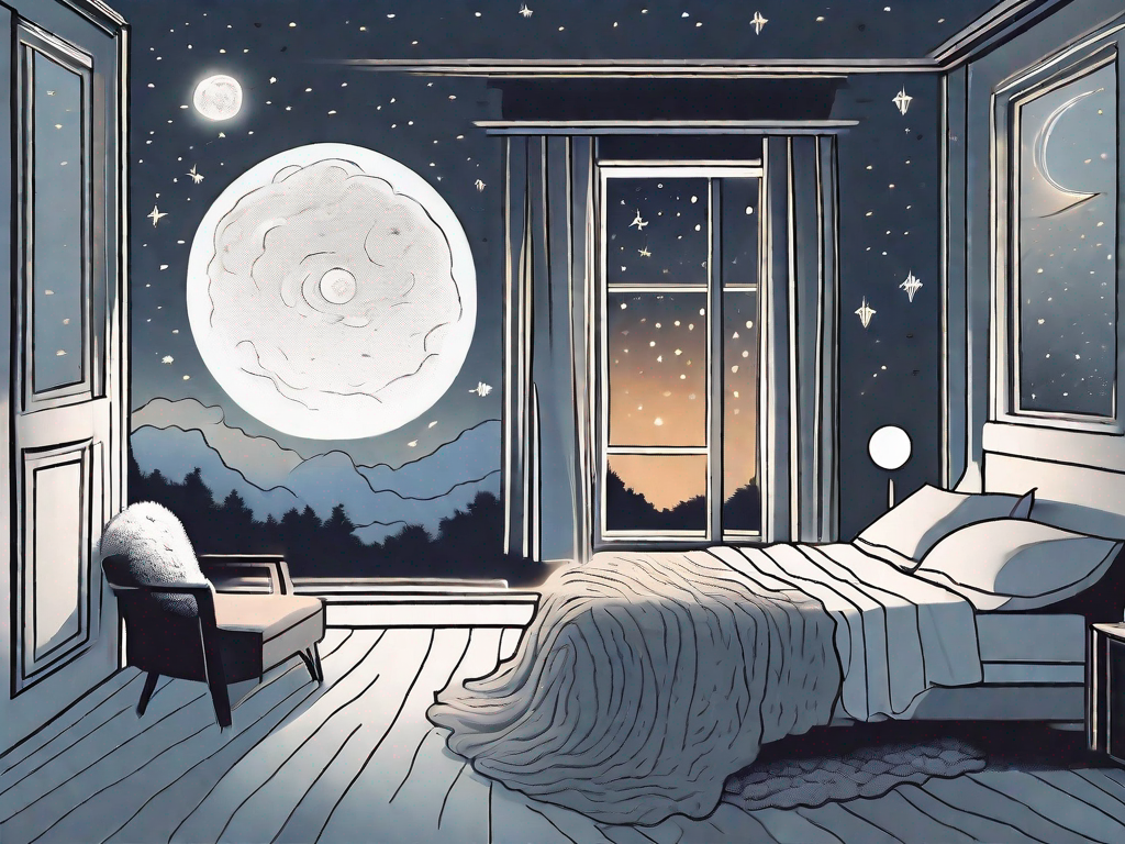 A dimly lit bedroom with an unoccupied bed