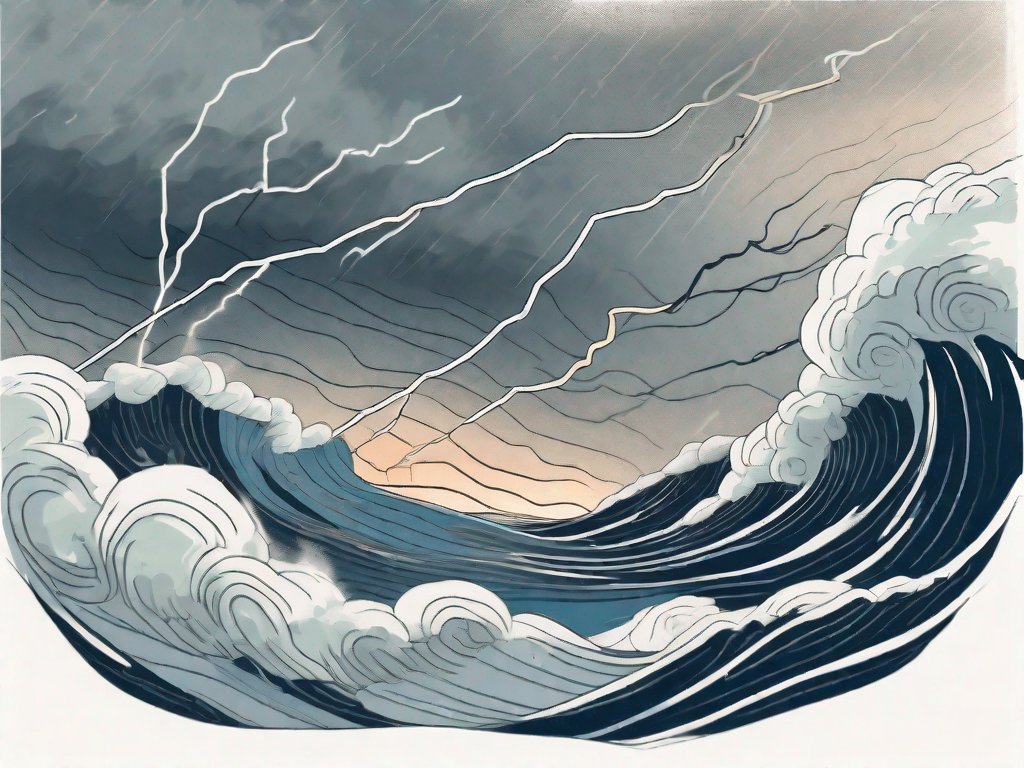 A symbolic connection between a surge of adrenaline represented by a lightning bolt and sleep disturbances represented by a stormy night with a restless sea
