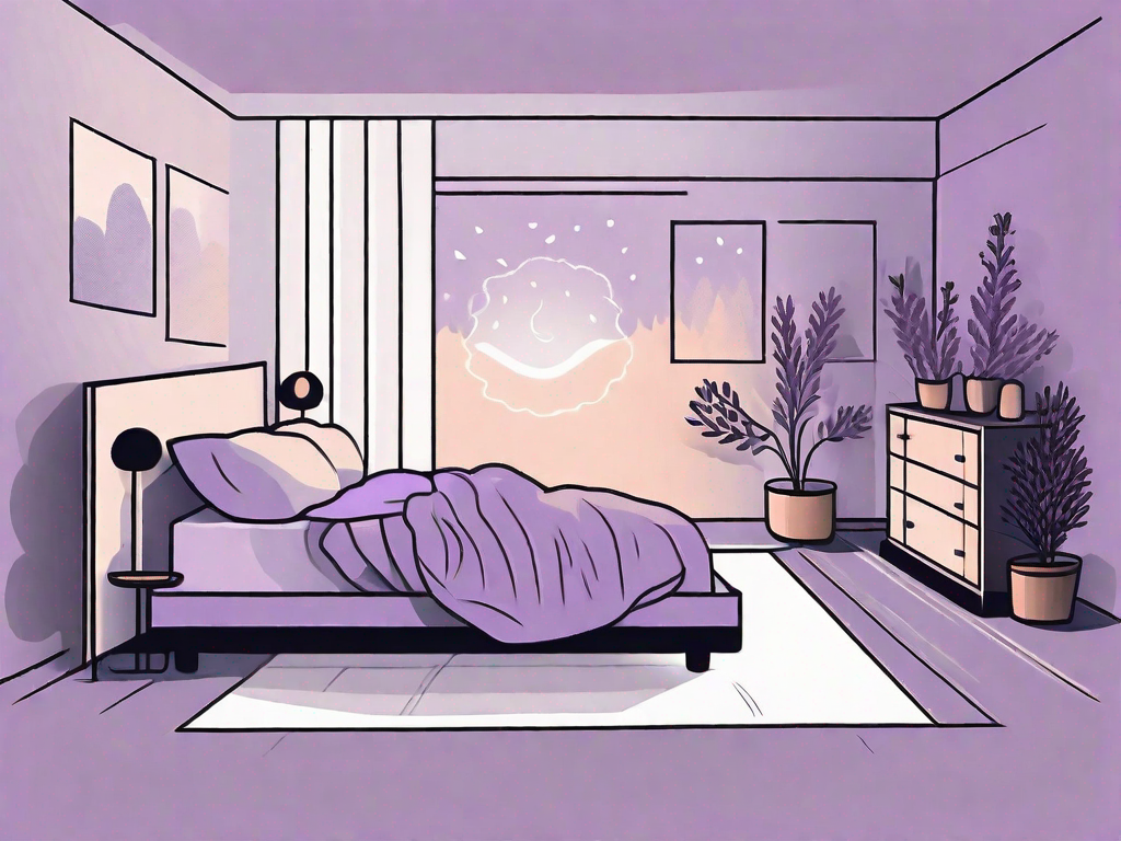 A peaceful bedroom setting with dimmed lights