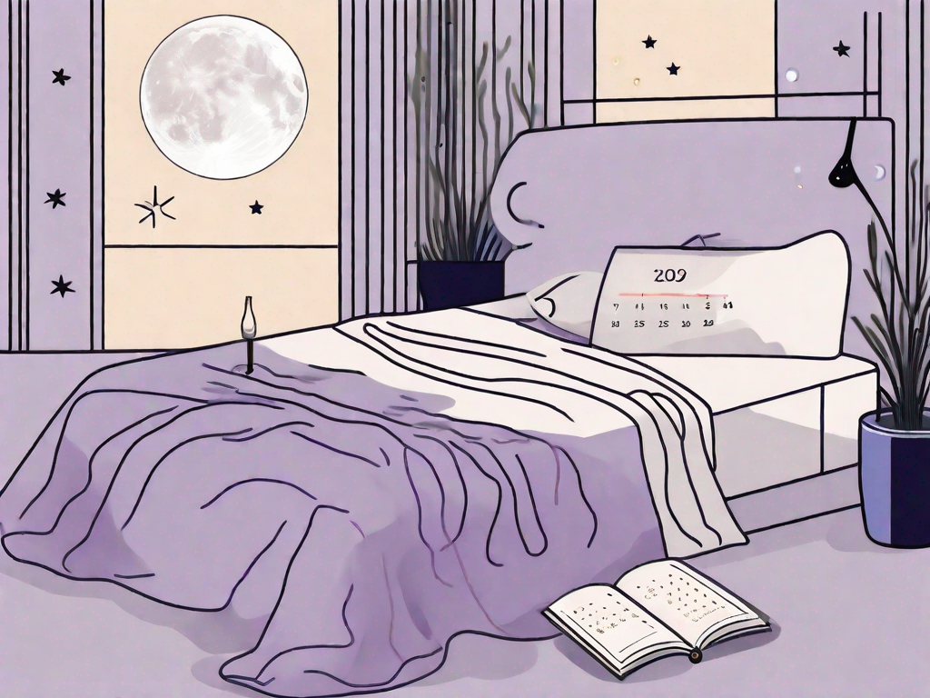 A bed with a moon and stars in the background
