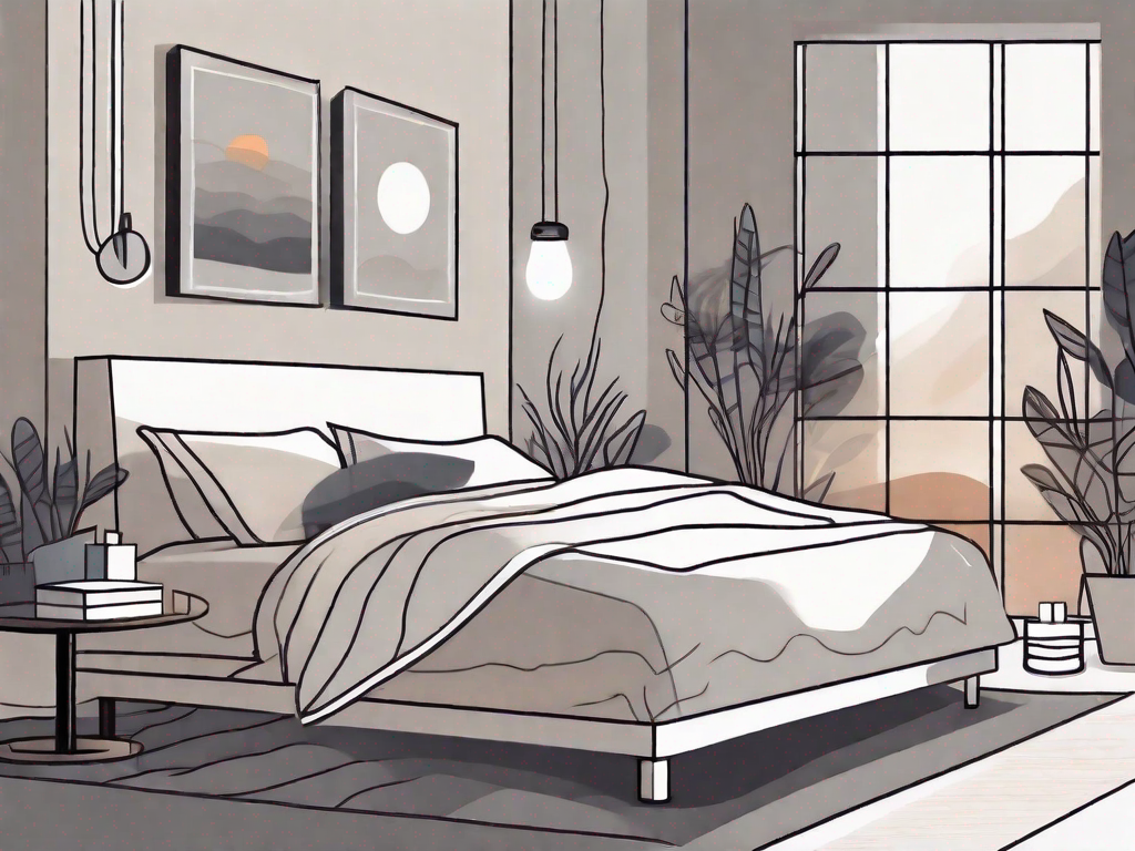 A peaceful bedroom setting at night with elements related to therapy