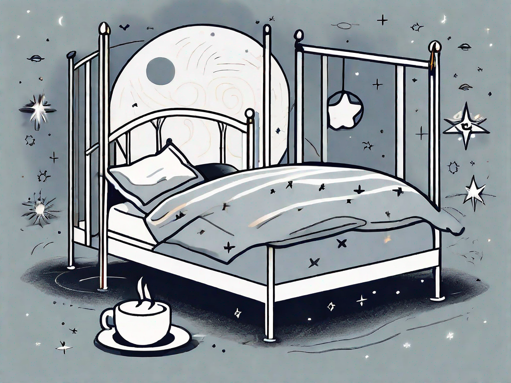 A bed with a moon and stars in the background