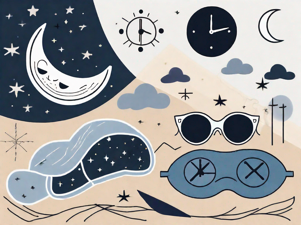 A night sky with a moon partially covered by a sleep mask