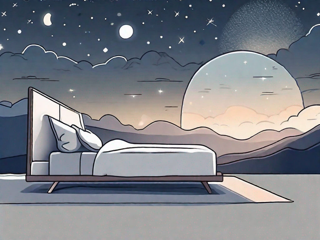 A comfortable bed with a lumbar support pillow and a serene night sky in the background