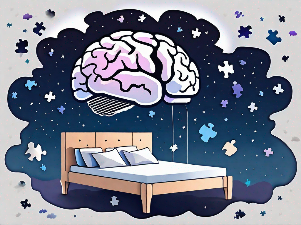 A night sky with a bed floating