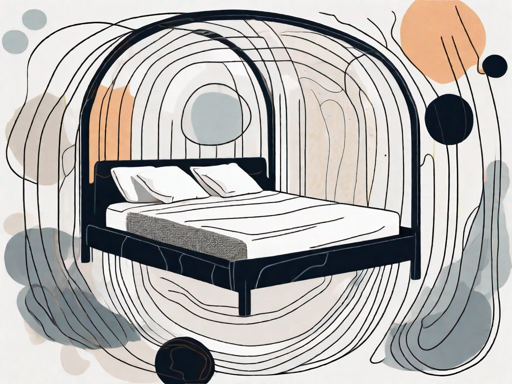 A bed surrounded by abstract