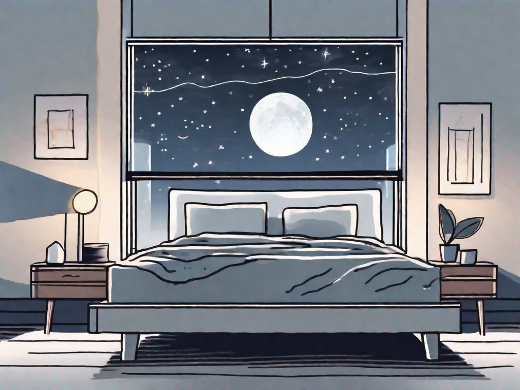 A serene bedroom environment with a dak therapy device on the bedside table