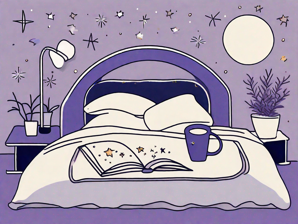 A restless bed with a moon and stars in the background