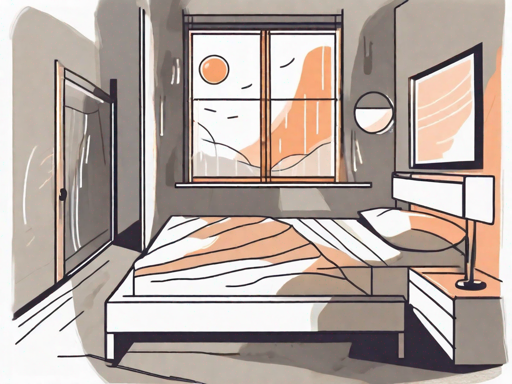 A bedroom with an open window allowing a cool breeze