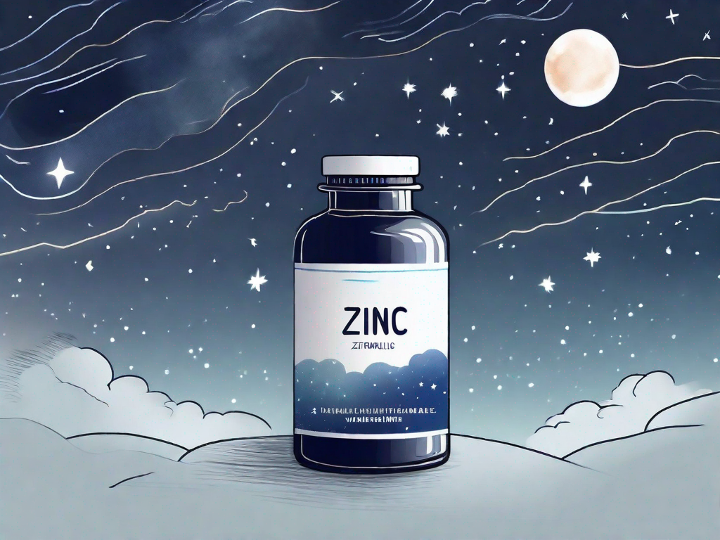 A bottle of zinc supplements with a tranquil night sky in the background