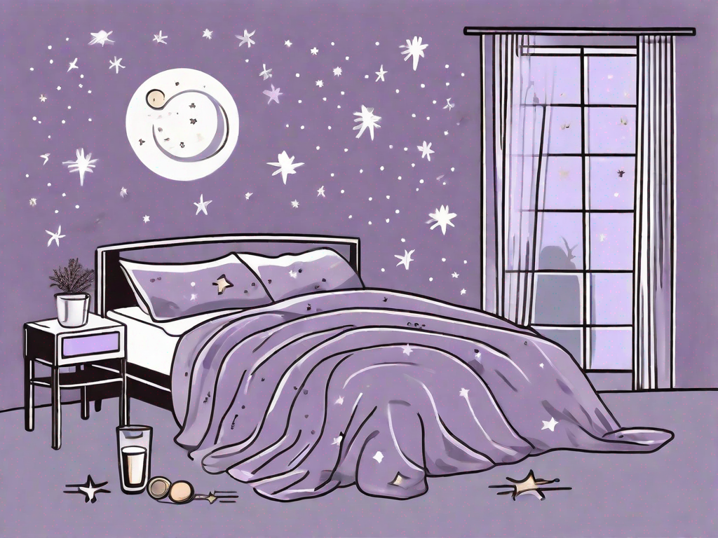 A bed with a moon and stars in the background