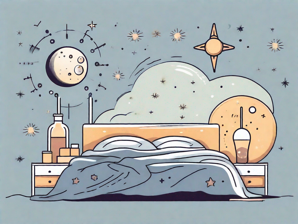 A bed with a moon and stars in the background