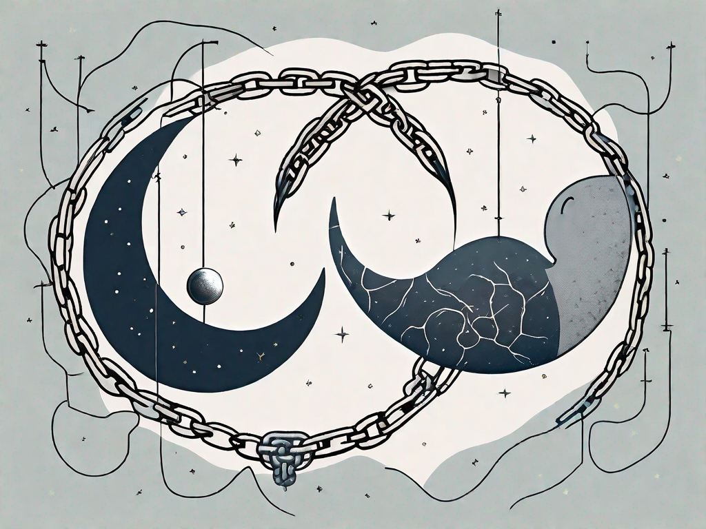 A liver and a moon (symbolizing sleep or lack thereof) intertwined with each other