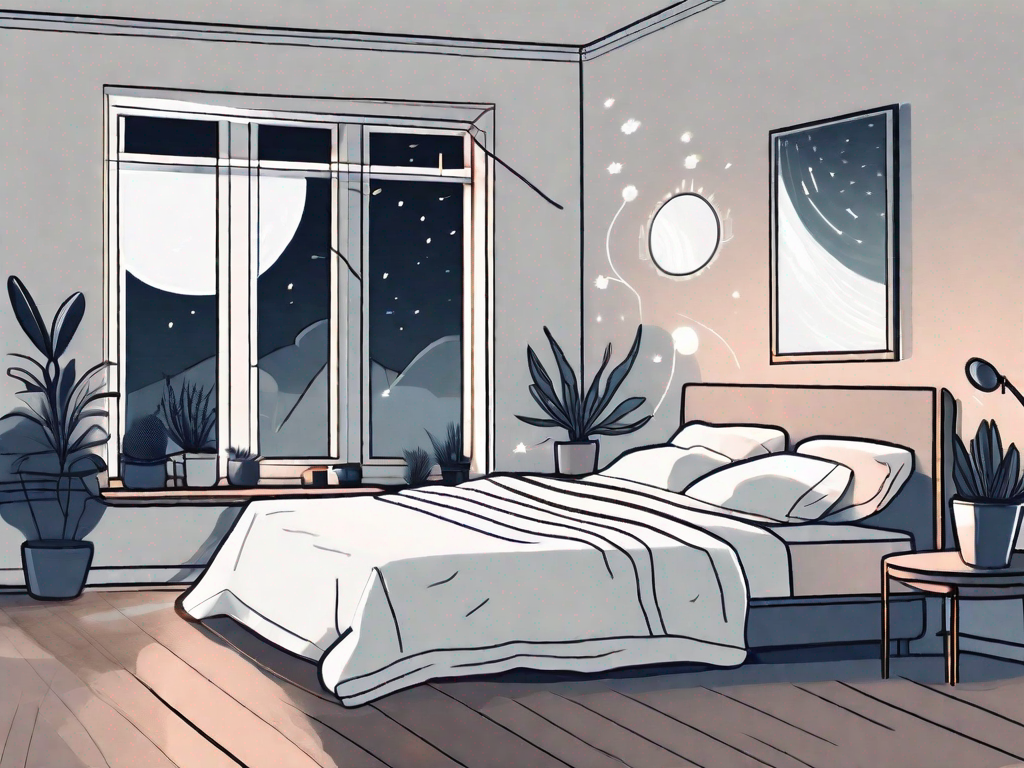A serene bedroom environment with a comfortable bed
