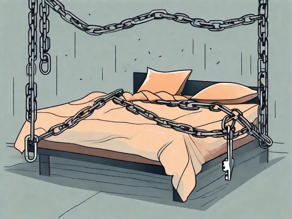 A bed tangled in chains