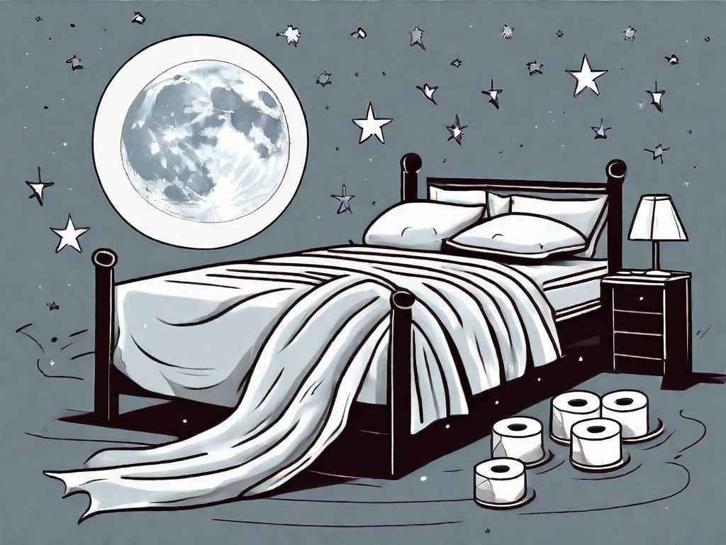 A bed with a moon and stars in the background