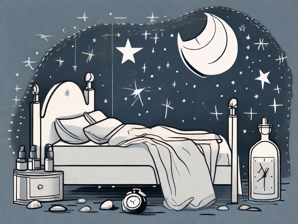 A bed with a moon and stars in the background