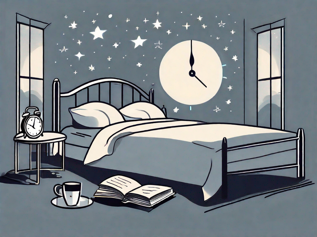 A bed with a moon and stars in the background