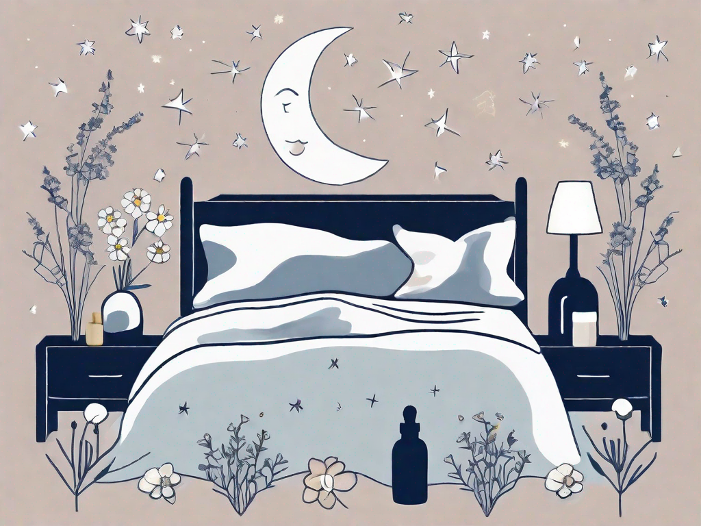 A tranquil night scene with a bottle of bach flower remedy on a bedside table
