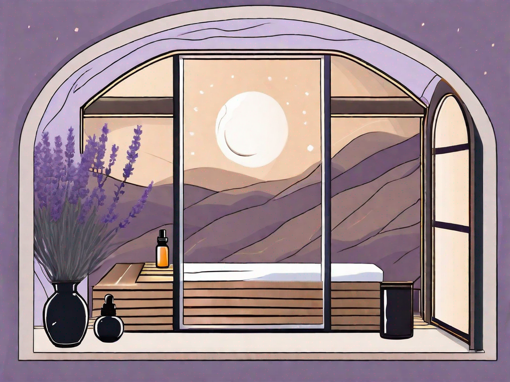 A tranquil sauna room with a moonlit window