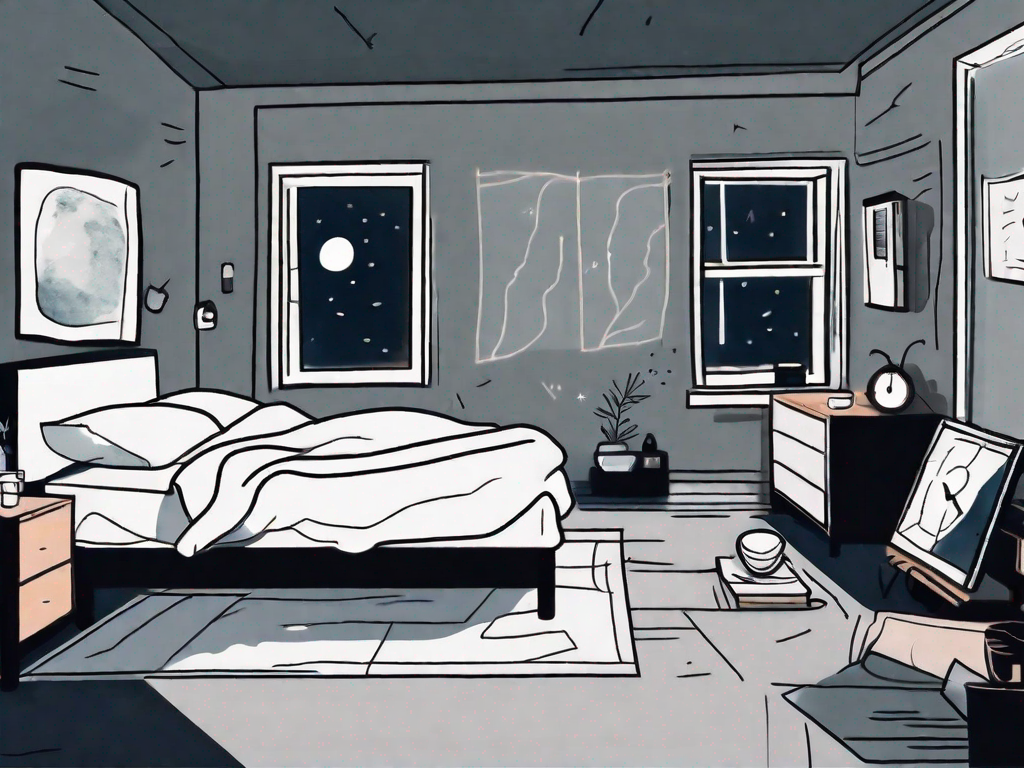 A dark bedroom with a moonlight shining through the window