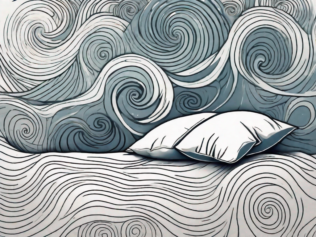 A bed surrounded by chaotic swirls representing stress