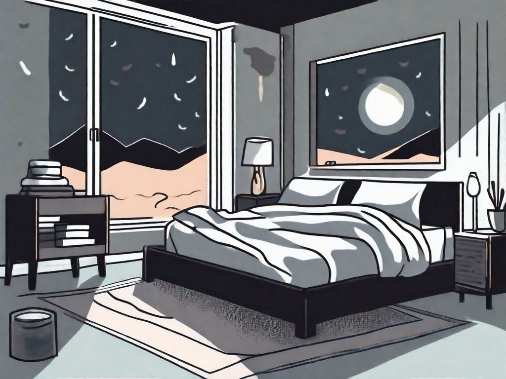 A dark bedroom with a moonlight streaming in through the window