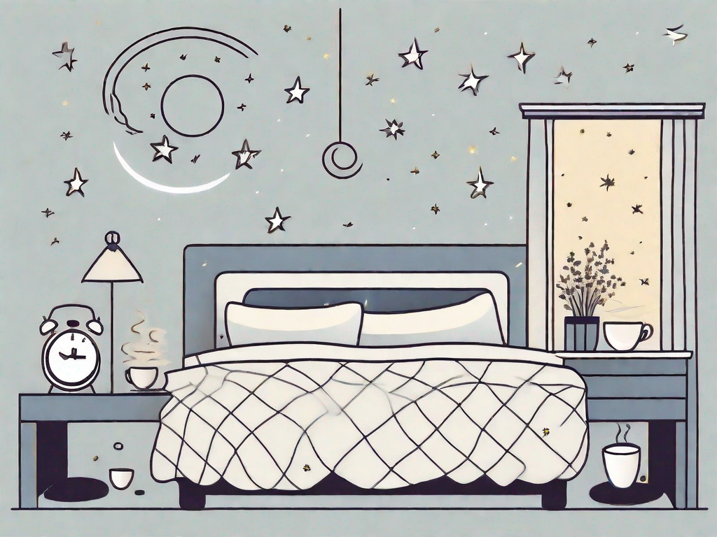 A bed with a moon and stars in the background