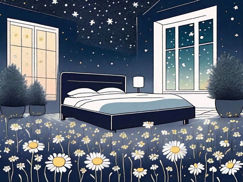 A serene night scene with a bed of bach flowers (bachblüten) under a starry sky