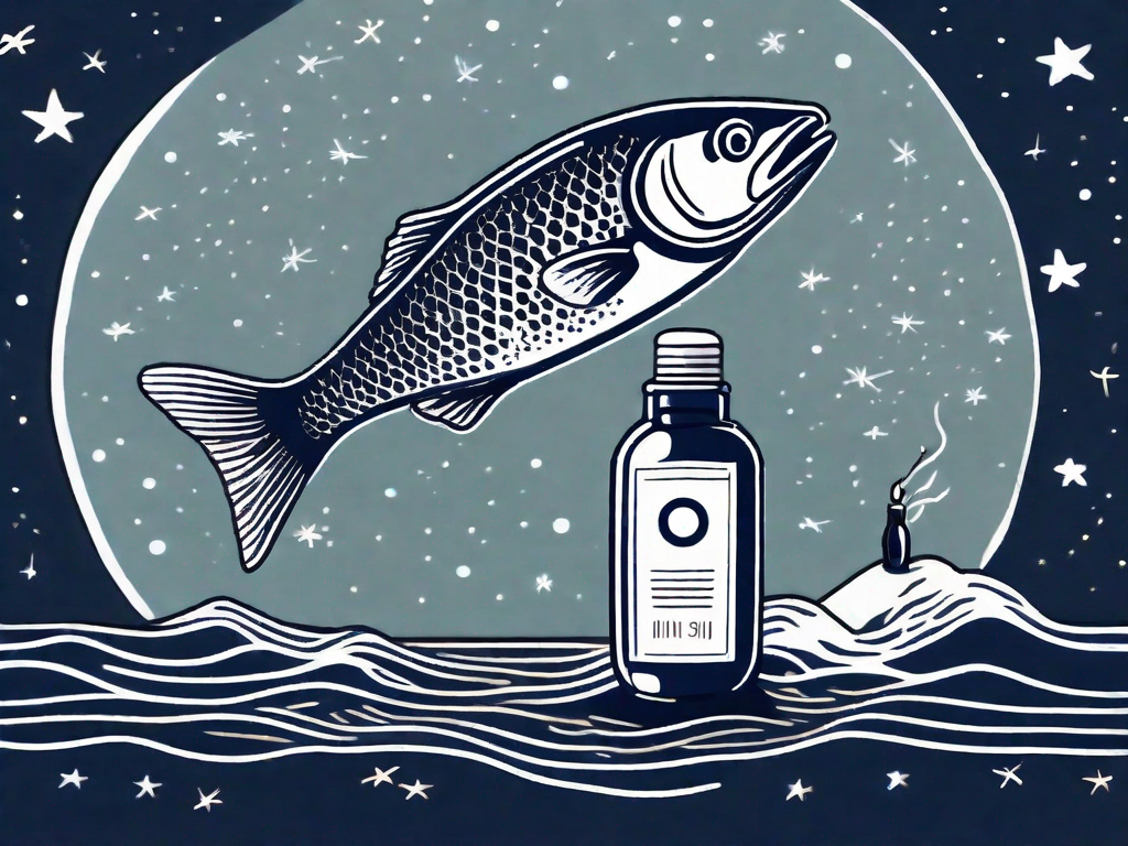 A fish leaping out of a body of water under a starry night sky